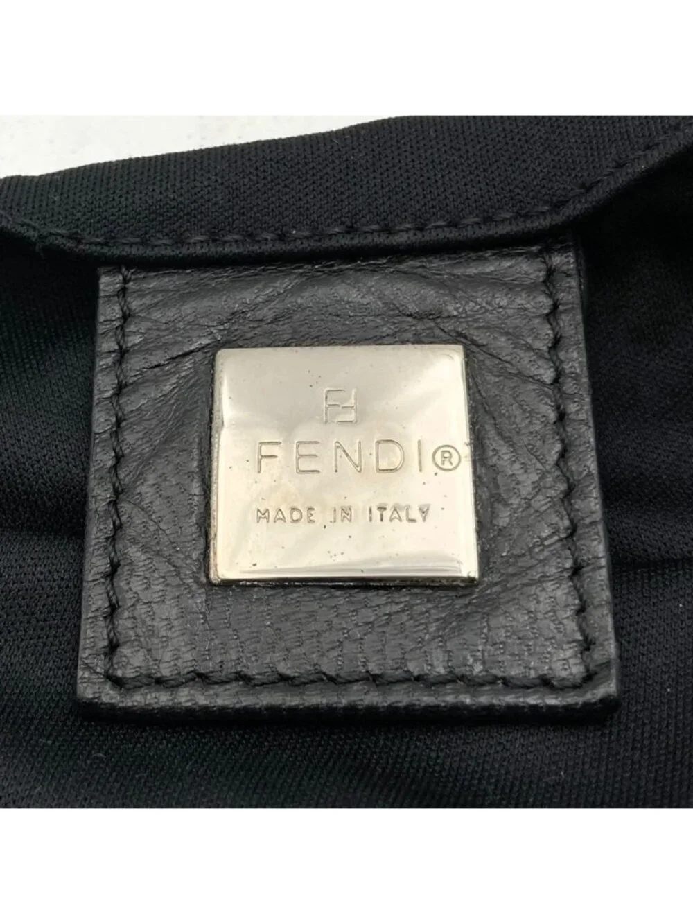 Fendi Tote Bag Cotton Jersey Leather Black Vintage
